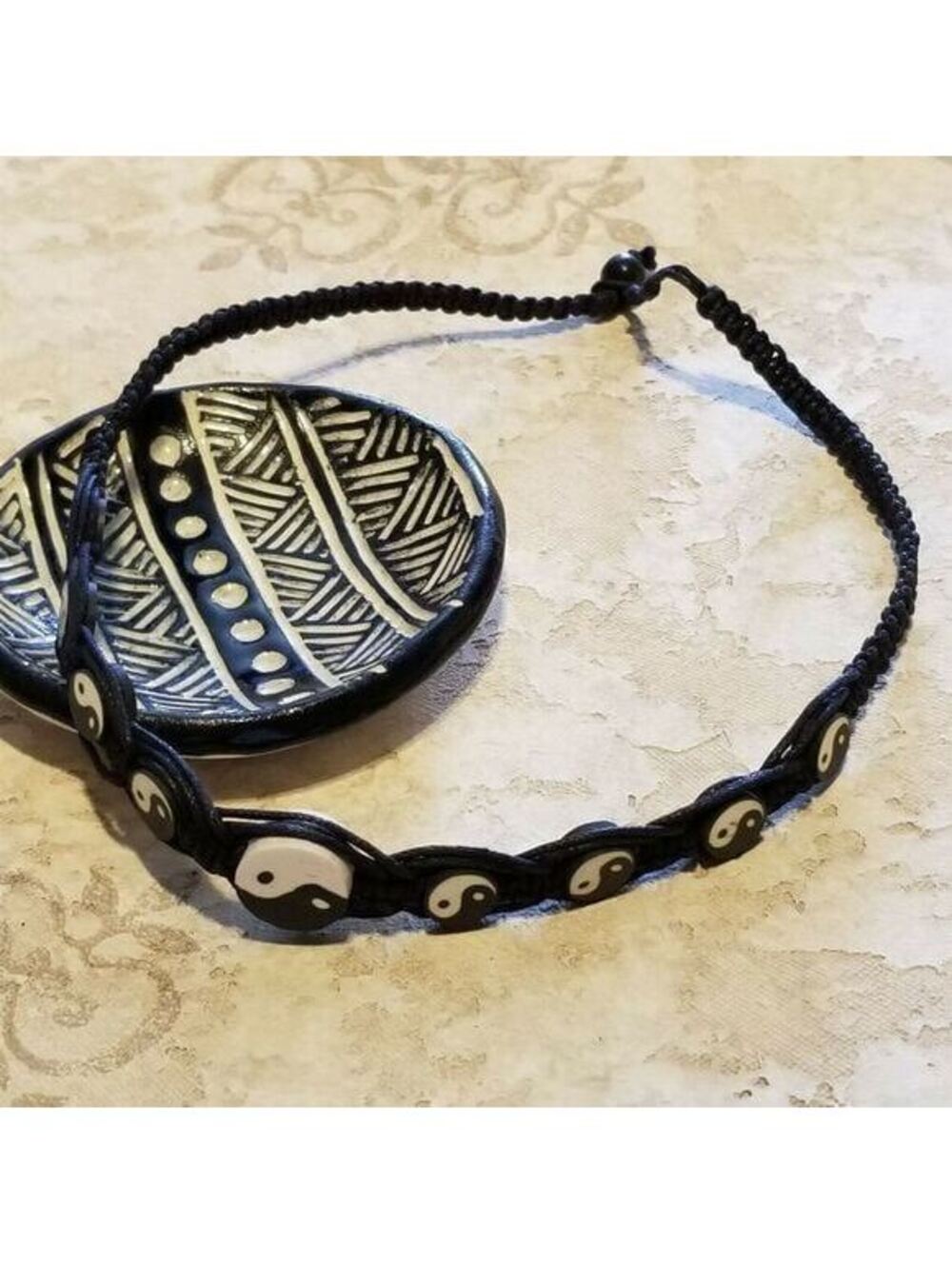 Hand Crafted Yin Yang Surfer Asian Macrame Black White Unisex Necklace